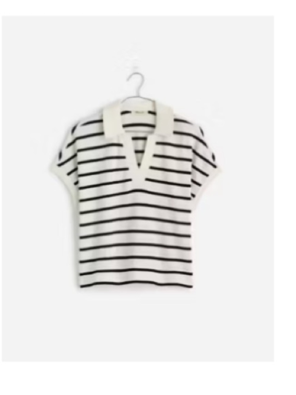 Madewell Ivory and Black Striped V‑Neck Polo